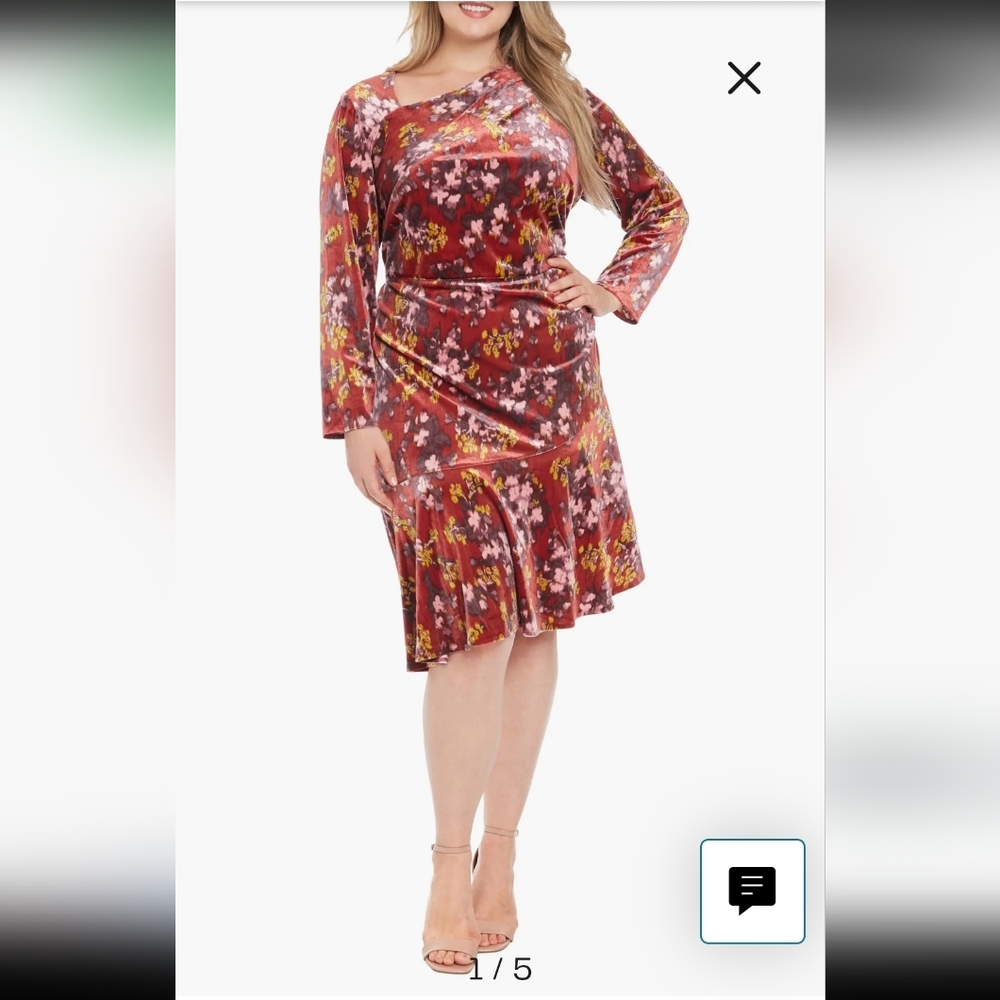 London Times Velvety Floral Dress Sz 10 Asymmetric Long Sleeve  Midi Y2k Holiday
